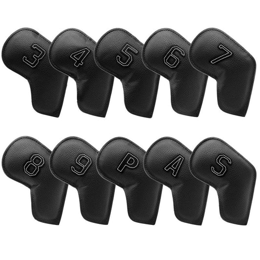 NNEDSZ Black Golf Iron Head Covers Set of 10 - Waterproof PU Leather Club Protectors with Embroidered Numbers (3-9, P, A, S)-0